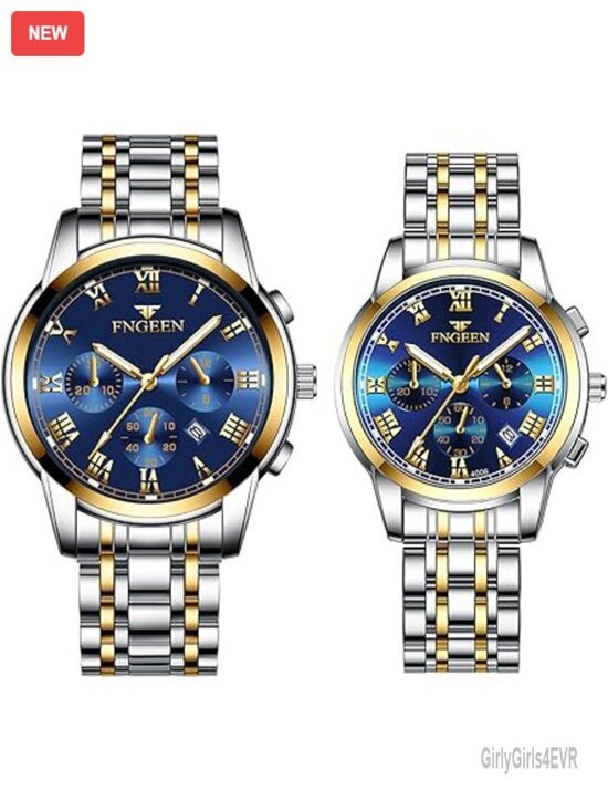 His Hers Matching Watch Set Stainless Steel Quartz Analog Waterproof main image 6